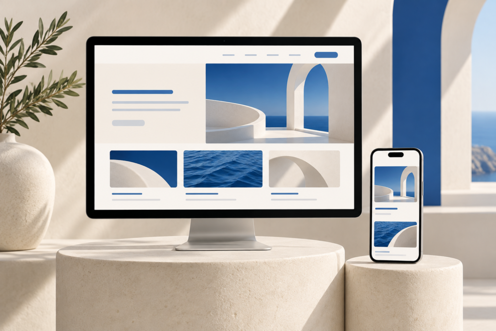 Illustration: responsive Website auf Desktop und Smartphone