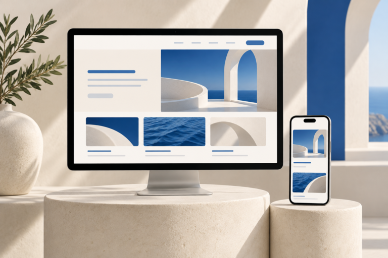 Illustration: responsive Website auf Desktop und Smartphone